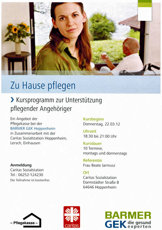 Zu Hause pflegen - Kursprogramm zur Unterstützung pflegender Angehöriger